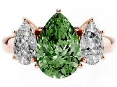 Fancy Green Pear Cut Diamond Three-Stone Ring Set in Rose gold with Bold Center and Classic Band