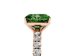 Fancy Green Radiant Cut Diamond Pavé Solitaire Engagement Ring Set in Rose gold with Prong Setting
