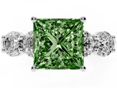Fancy Green Princess Cut Diamond Five-Stone Prong Set Ring Set in Silver with Classic Band