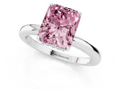 Fancy Pink Radiant Cut Diamond Solitaire Ring Set in Silver with Plain Band and Prong Setting