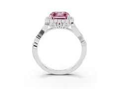 Fancy Pink Asscher Cut Diamond Halo Ring Set in Platinum with Leaf Motif Split Shank and Prong Setting
