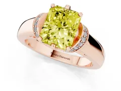 Fancy Yellow Radiant Cut Diamond Pavé Band Solitaire Ring Set in Rose gold with Prong Setting
