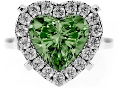 Fancy Green Heart Cut Diamond Cluster Halo Solitaire Ring Set in Silver with Prong Setting