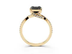 Fancy Black Asscher Cut Diamond Twist Pavé Solitaire Engagement Ring Set in Yellow gold with Prong Setting