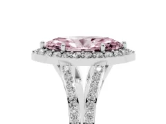 Fancy Pink Marquise Cut Diamond Halo Split Shank Pavé Ring Set in Platinum with Prong Setting