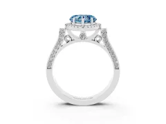 Fancy Blue Heart Cut Diamond Halo Ring Set in White gold with Twist Band and Pavé Accents