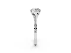 Round Cut Diamond Solitaire Ring Set in Silver with Pavé Accent Band and Classic Prong Setting