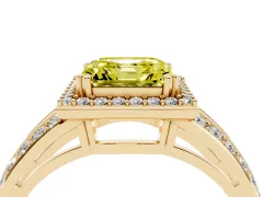 Fancy Yellow Asscher Cut Diamond Halo Ring Set in Yellow gold with Double Pavé Split Shank