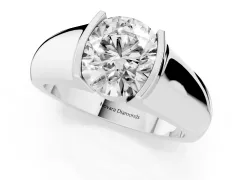 Round Cut Diamond Bezel Solitaire Ring Set in Silver with Wide Band