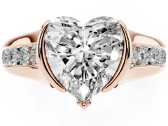 Heart Cut Diamond Bezel-Set Solitaire Ring Set in Rose gold with Channel-Set Band