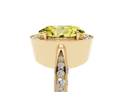 Fancy Yellow Oval Cut Diamond Halo Engagement Ring Set in Yellow gold with Accent Split Shank Band