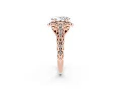 Oval Cut Diamond Solitaire Ring Set in Rose gold with Hidden Halo and Pavé Band