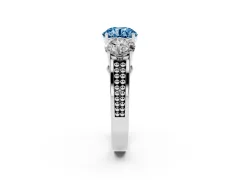 Fancy Blue Round Cut Diamond Three-Stone Ring Set in White gold with Textured Band