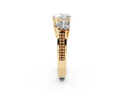Heart Cut Diamond Three-Stone Ring Set in Yellow gold with Textured Band