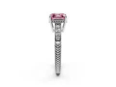Fancy Pink Asscher Cut Diamond Solitaire Pavé Milgrain Engagement Ring Set in Silver with Prong Setting