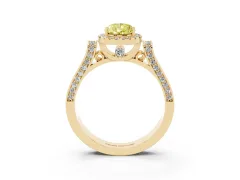 Fancy Yellow Pear Cut Diamond Halo Ring Set in Yellow gold with Pavé-Lined Split Shank Band