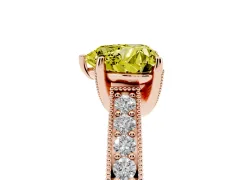 Fancy Yellow Heart Cut Diamond Solitaire Ring Set in Rose gold with Milgrain-Edged Pavé Band and Prong Setting