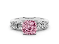 Fancy Pink Cushion Cut Diamond Five-Stone Prong Set Ring Set in White gold with Classic Band