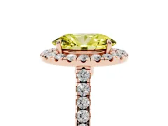 Fancy Yellow Oval Cut Diamond Halo Pavé Engagement Ring Set in Rose gold with Prong Setting