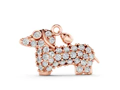 Pavé Round Diamond Dachshund Pendant Set in Rose gold with Prong Setting