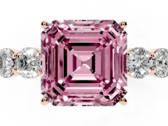 Fancy Pink Asscher Cut Diamond Five-Stone Prong Set Band Ring Set in Rose gold with Polished Band