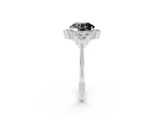 Fancy Black Round Cut Diamond Cluster Ring Set in Silver with Beaded Band