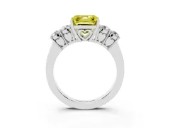 Fancy Yellow Asscher Cut Diamond Five-Stone Prong Set Band Ring Set in Platinum with Polished Band