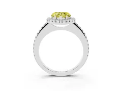 Fancy Yellow Heart Cut Diamond Pavé Halo Ring Set in White gold with Prong Setting