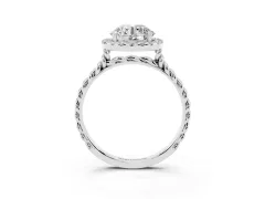 Round Cut Diamond Halo Ring Set in White gold with Plain Twisted Band