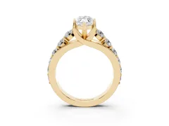 Marquise Cut Diamond Pavé Engagement Ring Set in Yellow gold with Prong Setting