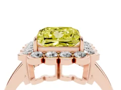 Fancy Yellow Princess Cut Diamond Halo Cluster Engagement Ring Set in Rose gold with Solitaire Band and Prong Setting
