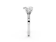 Pear Cut Diamond Three-Stone Ring Set in Silver with Pavé Band and Smaller Side Stones