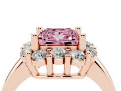 Fancy Pink Princess Cut Diamond Halo Cluster Engagement Ring Set in Rose gold with Polished Band and Prong Setting