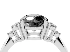 Fancy Black Round Cut Diamond Cluster Ring Set in Silver with Plain Band and Prong Setting