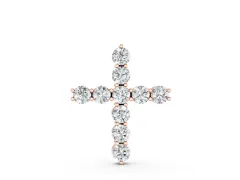 Round Diamond Cross Pendant Set in Rose gold with Prong-Set Stones