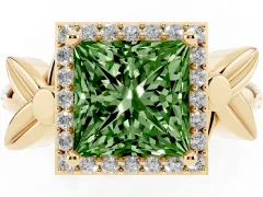 Fancy Green Princess Cut Diamond Halo Floral Band Ring Set in Yellow gold with Prong Setting