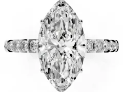 Marquise Cut Diamond Solitaire Engagement Ring Set in Silver with Pavé Band and Prong Setting