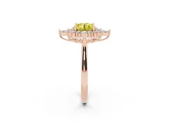 Fancy Yellow Round Cut Diamond Cluster Halo Ring Set in Rose gold with Marquise and Round Accents
