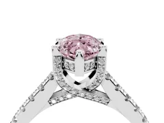 Fancy Pink Marquise Cut Diamond Solitaire Ring Set in Silver with Brilliant Pavé Band and Prong Setting
