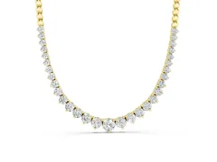 Round Diamond Graduated Tennis Necklace Set in Yellow gold with Prong Setting