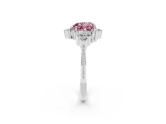 Fancy Pink Heart Cut Diamond Cluster Ring Set in White gold with Beaded Band
