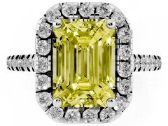 Fancy Yellow Emerald Cut Diamond Cushion Halo Ring Set in Silver with Pavé Band