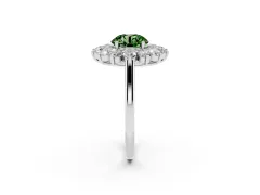 Fancy Green Round Cut Diamond Floral Double Halo Ring Set in Platinum with Round Petals