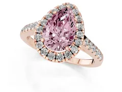 Fancy Pink Pear Cut Diamond Halo Pavé Engagement Ring Set in Rose gold with Prong Setting