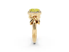 Fancy Yellow Radiant Cut Diamond Halo Floral Band Ring Set in Yellow gold with Prong Setting