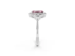 Fancy Pink Emerald Cut Diamond Cluster Ring Set in Platinum with Beaded Band