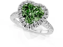 Fancy Green Heart Cut Diamond Pavé Halo Engagement Ring Set in Platinum with Pavé Band and Prong Setting