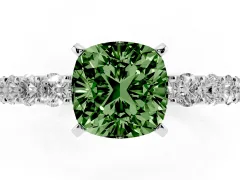 Fancy Green Cushion Cut Diamond Solitaire Ring Set in Platinum with Shared Prong Pavé Band