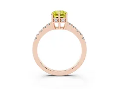 Fancy Yellow Radiant Cut Diamond Solitaire Engagement Ring Set in Rose gold with Pavé Band and Prong Setting