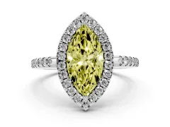 Fancy Yellow Marquise Cut Diamond Pavé Halo Ring Set in Platinum with Prong Setting